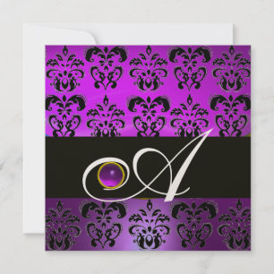 INVITACIÓN MORADO NEGRO DAMASCO MONOGRAMA AMETISTA METAL ORO