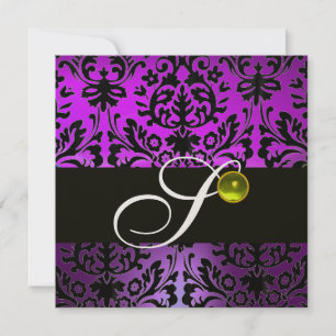 Invitación MORADO NEGRO DAMASCO MONOGRAMA TOPACIO AMARILLO Or