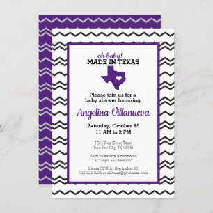Invitación ¡Morado Oh Bebé! Chevron hecho en la ducha de Texa
