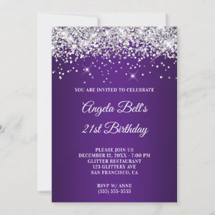 Invitación Morado Ombre 21º cumpleaños del Purpurina Sparkly