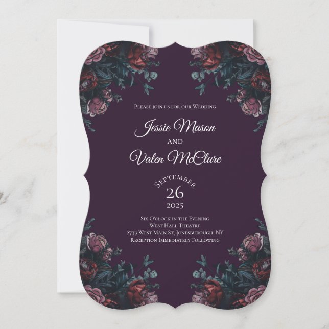 Invitación Morado oscuro Floral Elegante Boda Maroon Mauve (Anverso)