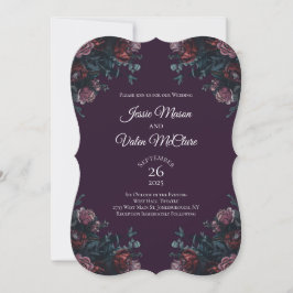 Invitación Morado oscuro Floral Elegante Boda Maroon Mauve