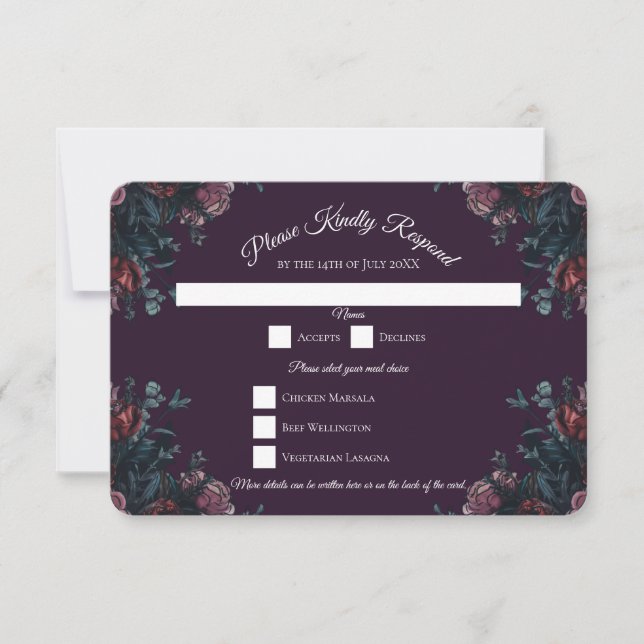 Invitación Morado oscuro Floral Elegante Boda Maroon Mauve (Anverso)