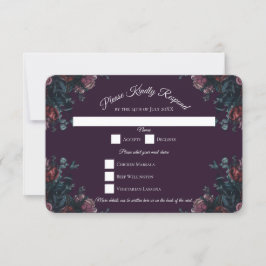 Invitación Morado oscuro Floral Elegante Boda Maroon Mauve