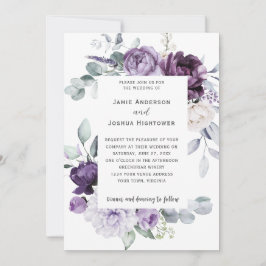 Invitación Morado oscuro, lavanda, Boda floral blanco