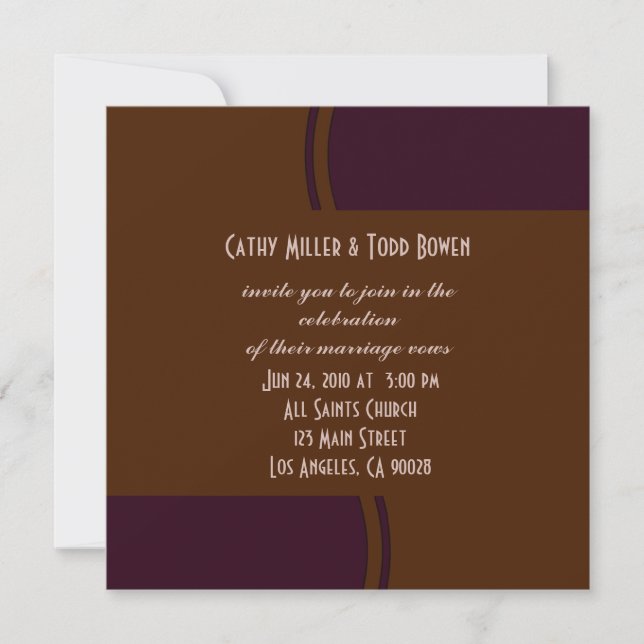 Invitación Morado oscuro y Boda moderno marrón (Anverso)