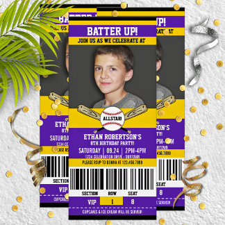 Invitación Morado|Partido de cumpleaños de béisbol estilo bol