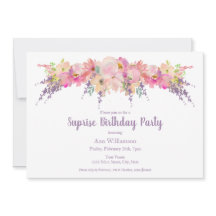 Morado Pink Watercolor Floral Sorpresa Cumpleaños