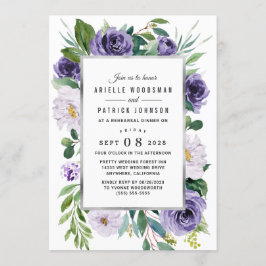 Invitación Morado Plata Acuarela Floral Ensayo Cena