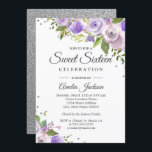 Invitación Morado Plata Esparkle Floral Dulce Dieciséis Invit<br><div class="desc">Más bonito dulce 16 invitaciones en la Pequeña Tienda Bayleigh!</div>