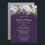 Invitación Morado Plata Floral Agua Dulce Dieciséis<br><div class="desc">Dulce floral más moderno Dieciséis invitaciones en la Pequeña Tienda Bayleigh!</div>