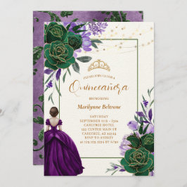 Invitación Morado Princesa Floral Quinceañera