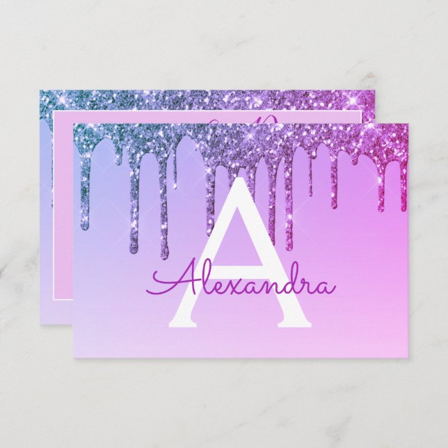 Invitación Morado Purpurina dulce 16 Guardar la fecha (Anverso / Reverso)