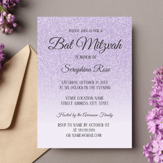 Invitación Morado purpurina sombrío Bat Mitzvah