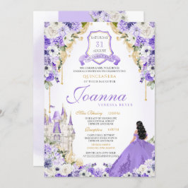 Invitación Morado Real Princesa Oro y Lavanda Quinceanera