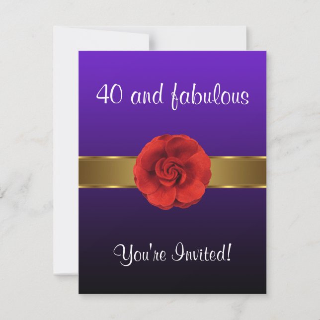 Invitación Morado Rojo Flor Oro Fabuloso 40 (Anverso)