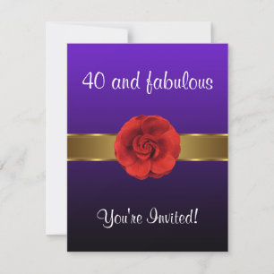 Invitación Morado Rojo Flor Oro Fabuloso 40