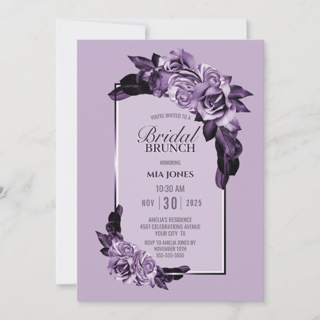 Invitación Morado Rosa Floral Bridal Brunch (Anverso)