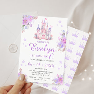 Invitación Morado rosa floral lindo princesa chica de cumplea