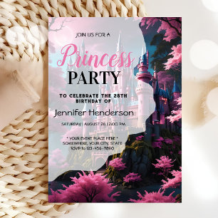 Invitación Morado rosa floral lindo princesa chica de cumplea