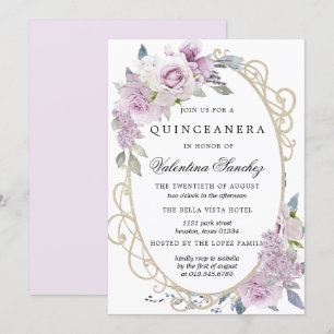 Invitación Morado Rosa Lilac Watercolor Floral Quinceanera