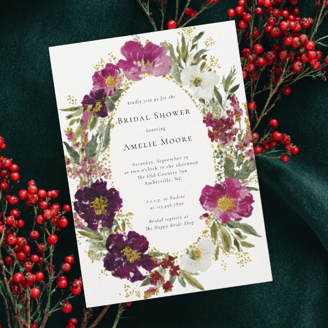 Invitación Morado rosa oscuro flor Wreath Bridal Shower (Subido por el creador)