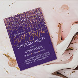 Invitación Morado Rosa Purpurina de oro Cortina lateral dulce<br><div class="desc">Esta glamorosa y lujosa invitación a la fiesta de cumpleaños Sweet 16 es el diseño perfecto para su evento especial de chica adolescente. Presenta una cortina colgante rosa de oro finamente brillante, con una tipografía falsa de purpurina sobre un simple fondo violeta de uva. Es un diseño elegante, moda, moderno...</div>