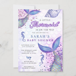 Invitación Morado rosa Purpurina moderno Sirena Baby Shower