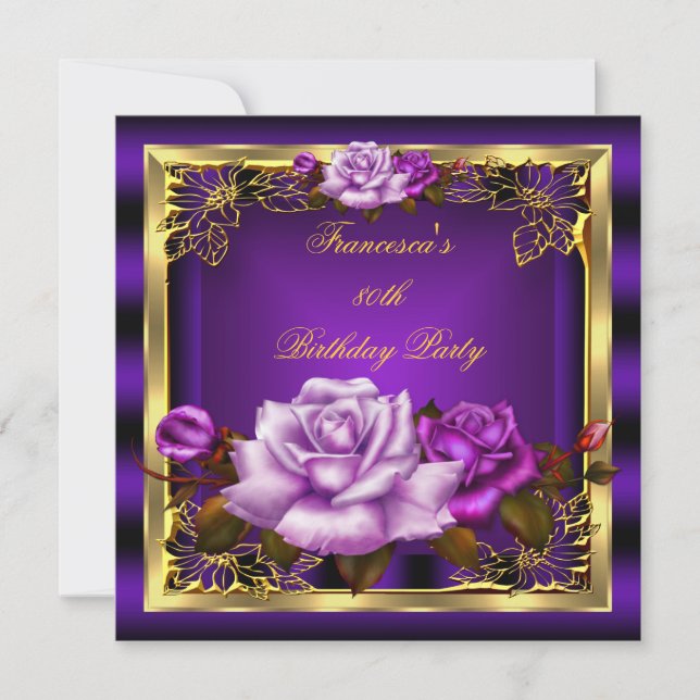 Invitación Morado Rosa Rosa Rosa Dorado Elegante Cumpleaños 6 (Anverso)