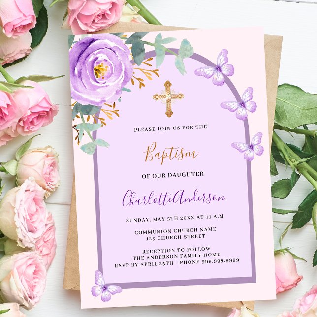 Invitación Morado rosa rosa rosa floral mariposas archipiélag (Subido por el creador)