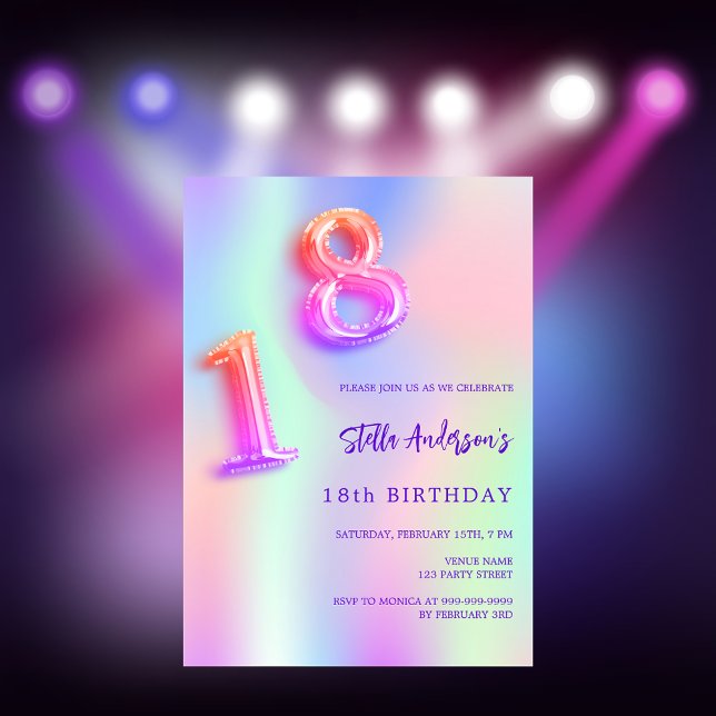 Invitación Morado rosado holográfico 18 años (Subido por el creador)
