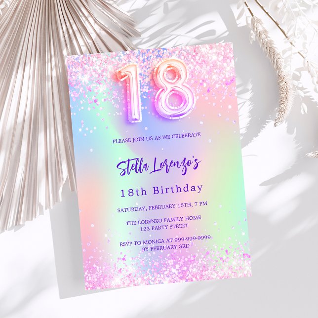 Invitación Morado rosado holográfico 18 años (Subido por el creador)