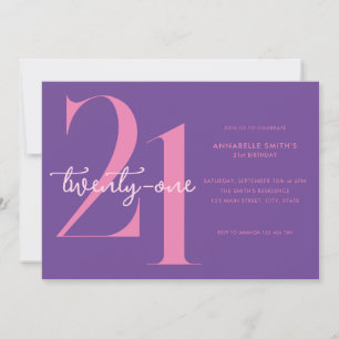 Invitación Morado rosado Minimalista moderno 21 cumpleaños