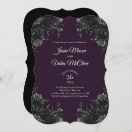 Invitación Morado Rosas Gris Negro Elegante Boda Gótica