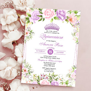 Invitación Morado Rubor Boho Floral Quinceañera 15º cumpleaño