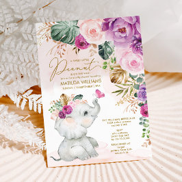 Invitación Morado Rubor Floral Elephant Butterfly Baby Shower