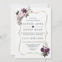 Invitación Morado Rubor Flores Oro Todo En Un Boda
