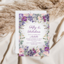 Invitación Morado Rubor Pink Floral 50 y fabuloso