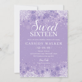 Invitación Morado Snowflake Winter Wonderland Sweet 16