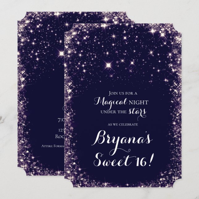 Invitación Morado Starry Night Sky Celestial Sweet 16 (Anverso / Reverso)