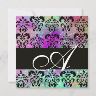 INVITACIÓN MORADO TURQUESA ACUÁTICO AZUL NEGRO DAMASCO MONOGR