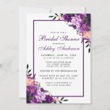 Morado Ultra Violeta Floral Bridal Shower Invite F