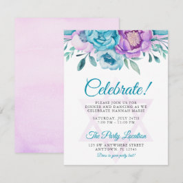 Invitación Morado Verde azulado acuarela Floral Bat Mitzvah F