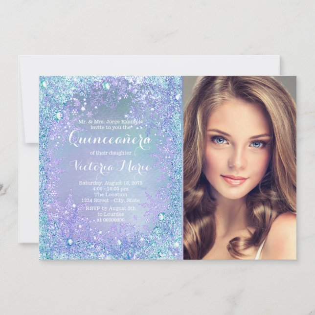 Invitación Morado Verde azulado congelado invierno Wonderland (Anverso)