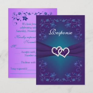 Invitación Morado, Verde azulado corazón floral Boda RSVP