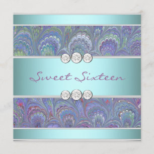 Invitación Morado Verde azulado Peacock Paisley Sweet 16 Fies