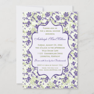 Invitación Morado, verde, marfil Floral, ducha de novia
