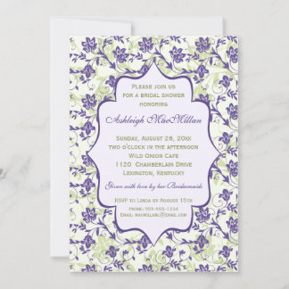 Invitación Morado, verde, marfil Floral, ducha de novia