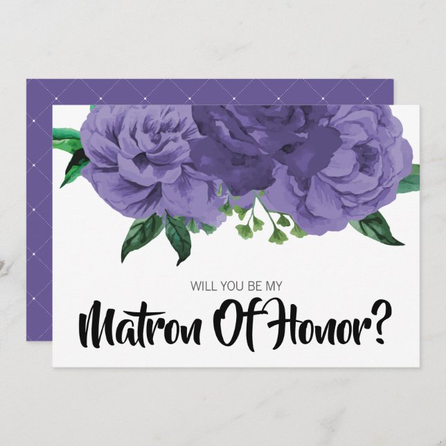 Invitación Morado violeta floral es mi atrón de honor (Anverso / Reverso)