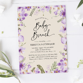 Invitación Morado Watercolor Floral Neutral Baby Brunch